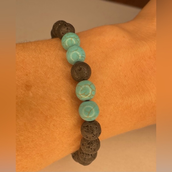 Lava Stone and Turquoise Colored Beaded Bracelet - Picture 6 of 6